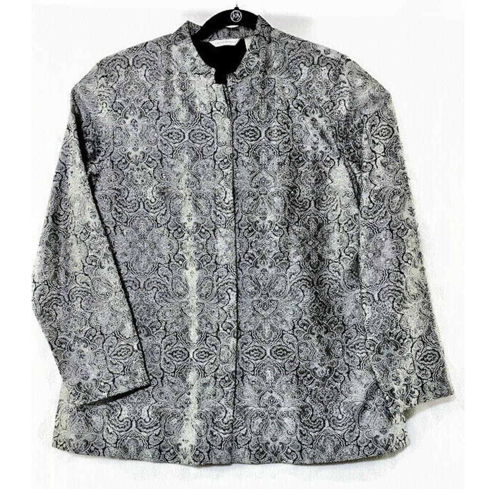 Laura Ashley Open Front Black and White Jacket Size Large Lined
